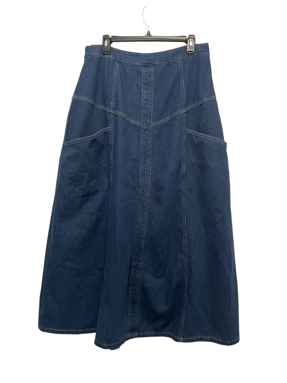Solitaire Denim Maxi Skirt Women's Large Blue Denim Skirt with Pockets
